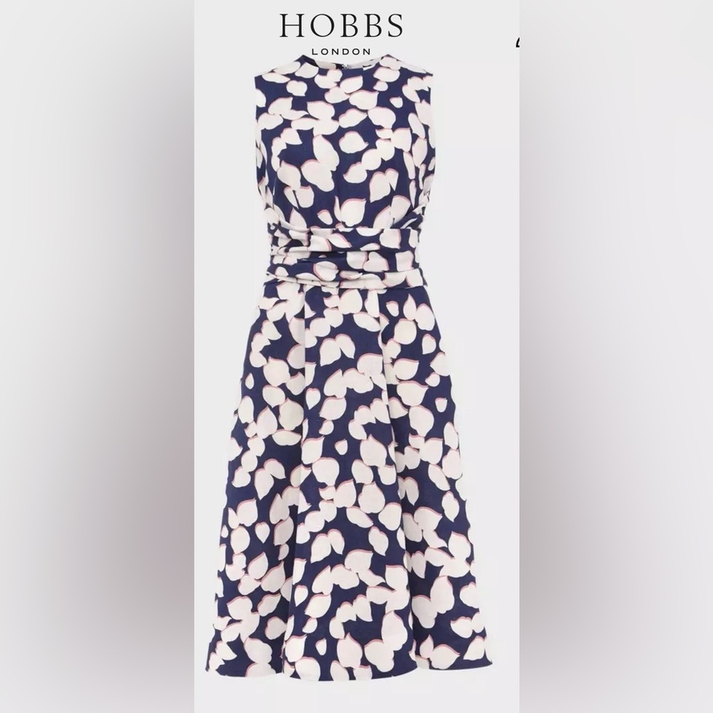 Sleeveless Navy Midi Dress with White Petal Print - Picture 8 of 15